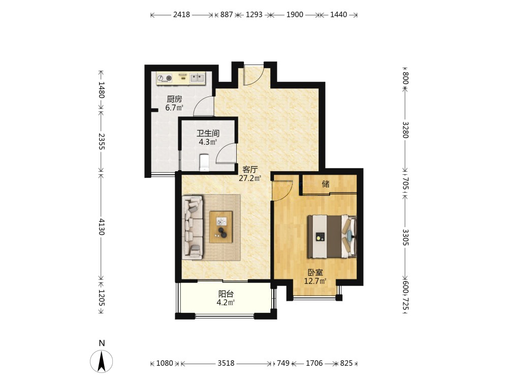 优山美地花园南区 1室1厅1卫 70m&sup2;