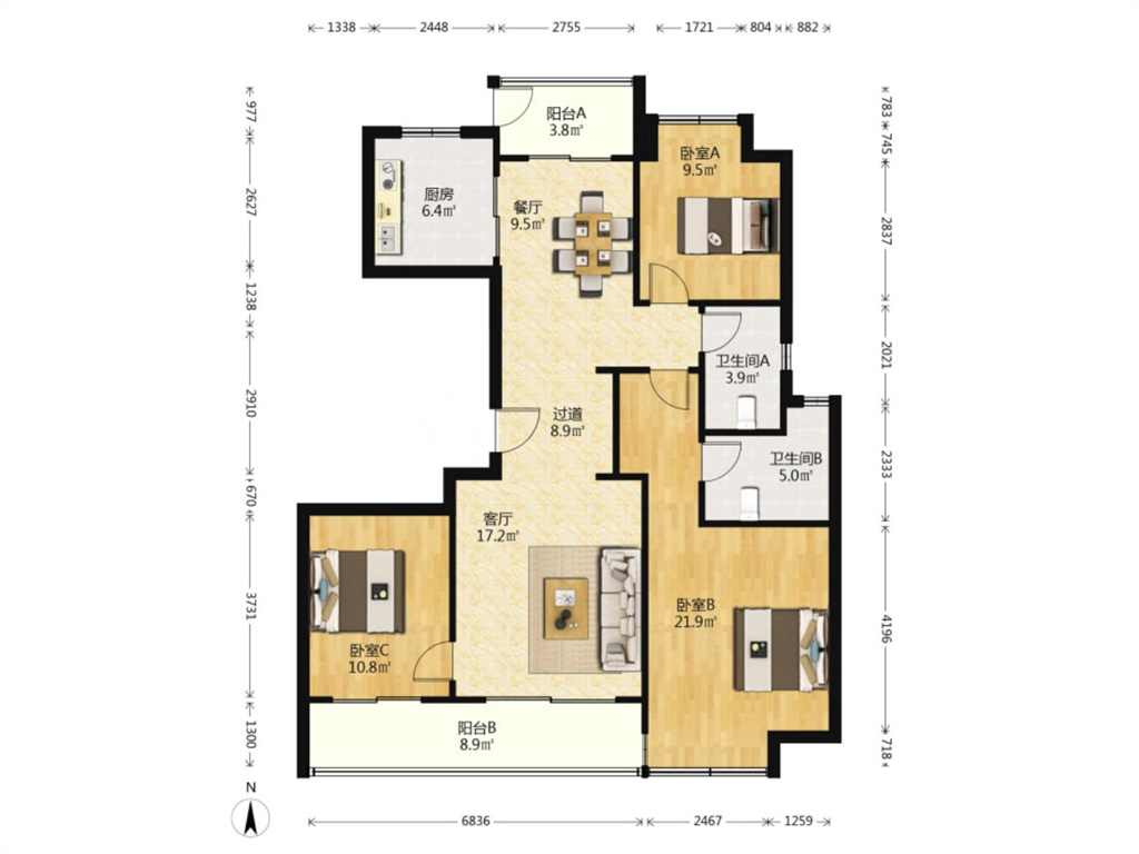绿城沁园 3室2厅2卫 133.22m&sup2;