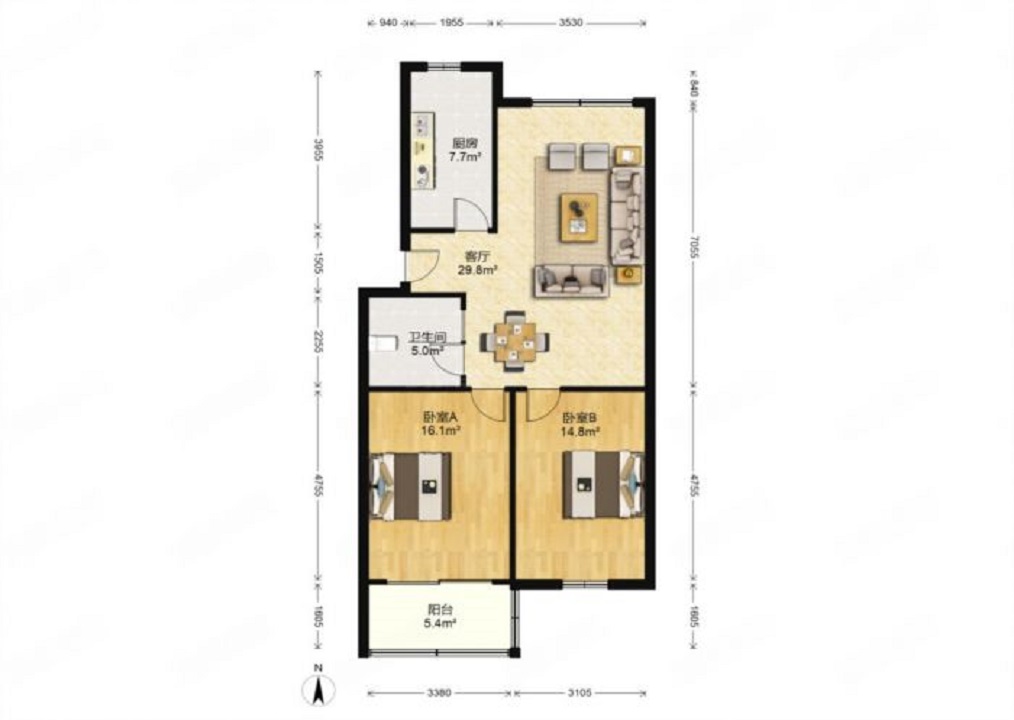 光明花苑(崇川区) 2室1厅1卫 94.00m&sup2;