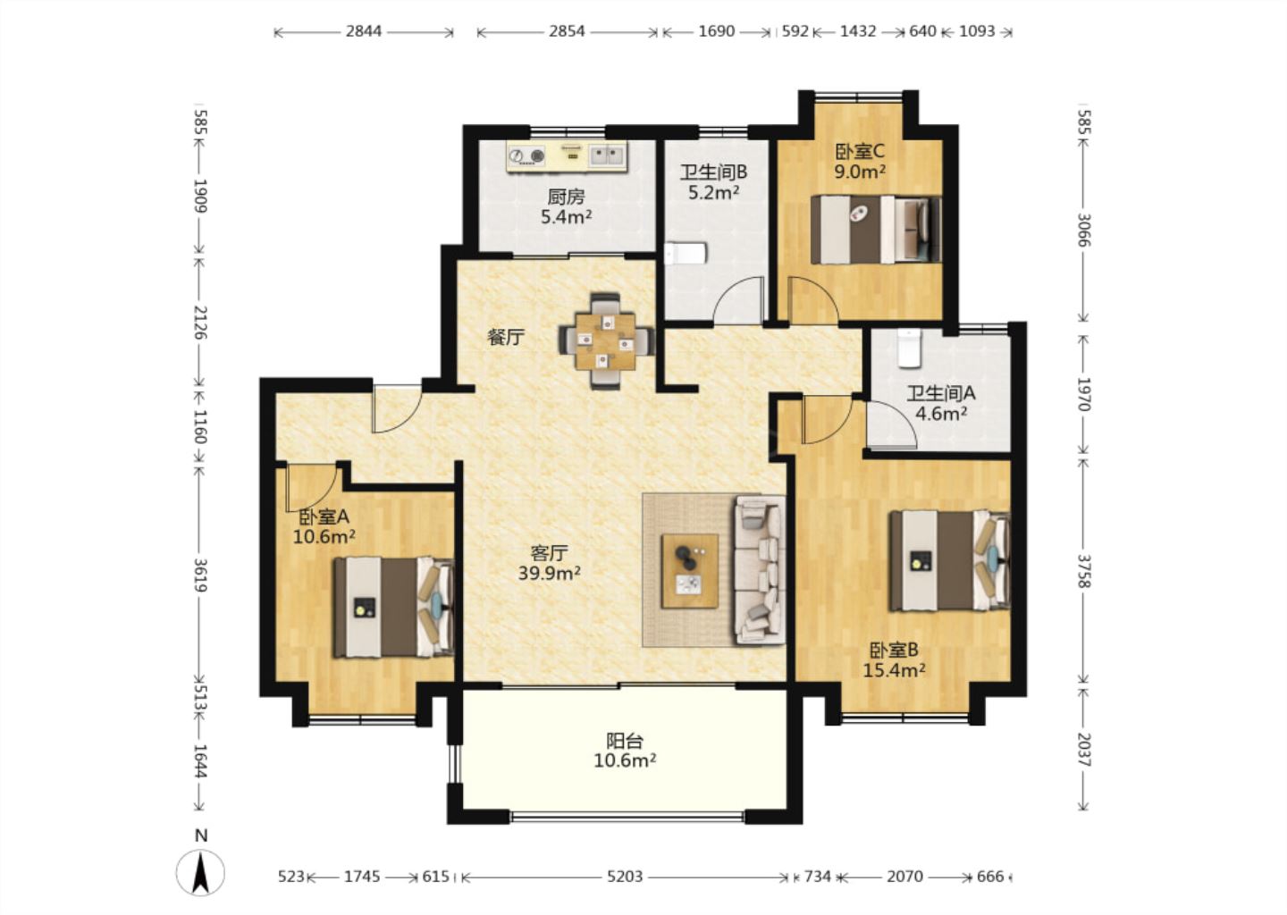 万濠禧园 3室2厅2卫 126.00m&sup2;