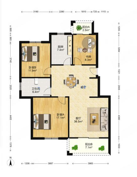 城市嘉苑 3室1厅1卫 115.05m&sup2;