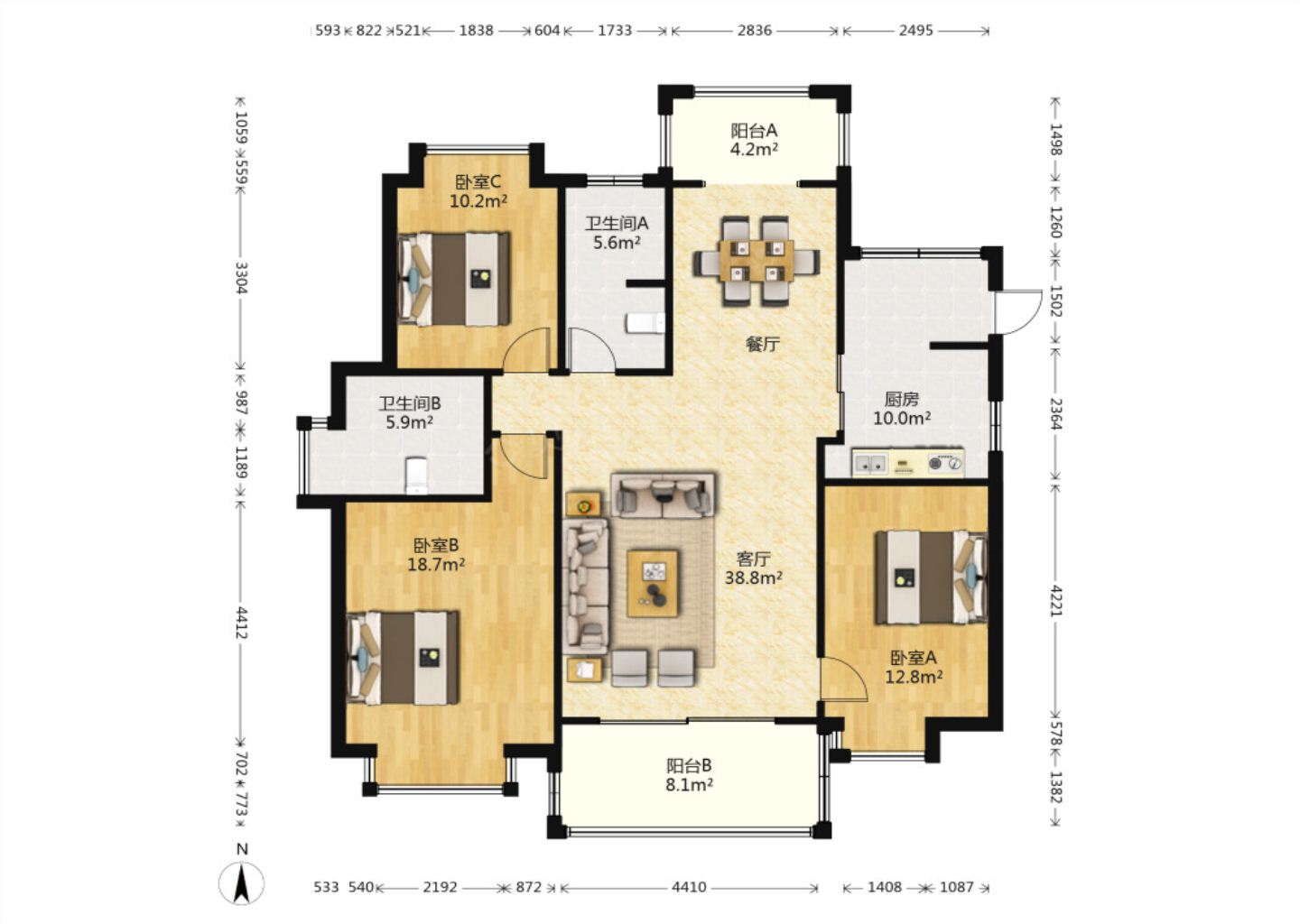 尚海城 3室2厅2卫 135m&sup2;