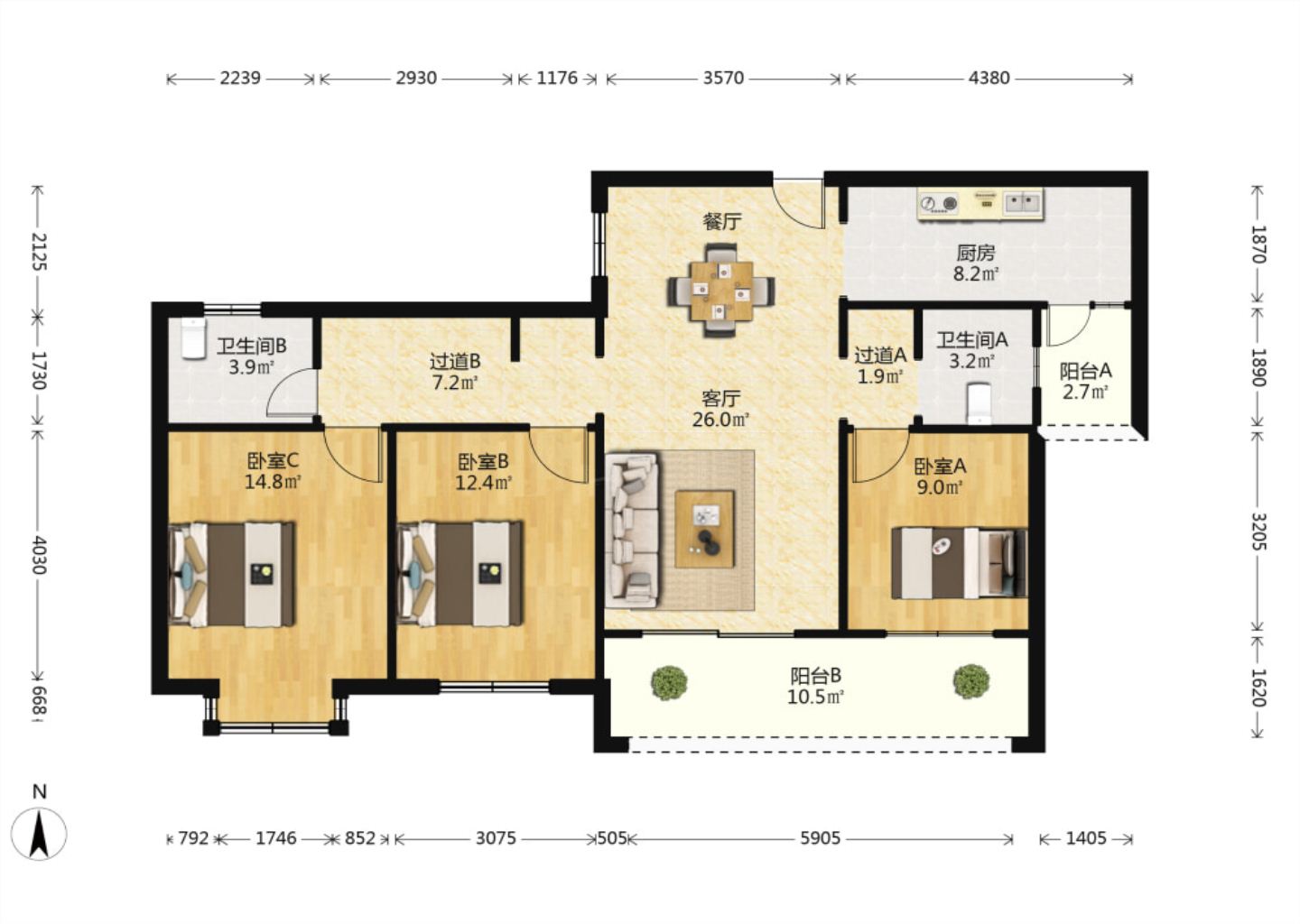 皇家花园北区 3室2厅2卫 133m&sup2;
