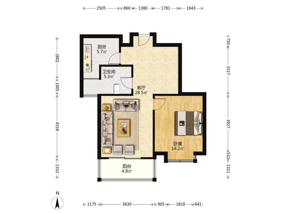 优山美地花园南区 1室1厅1卫 70.00m&sup2;