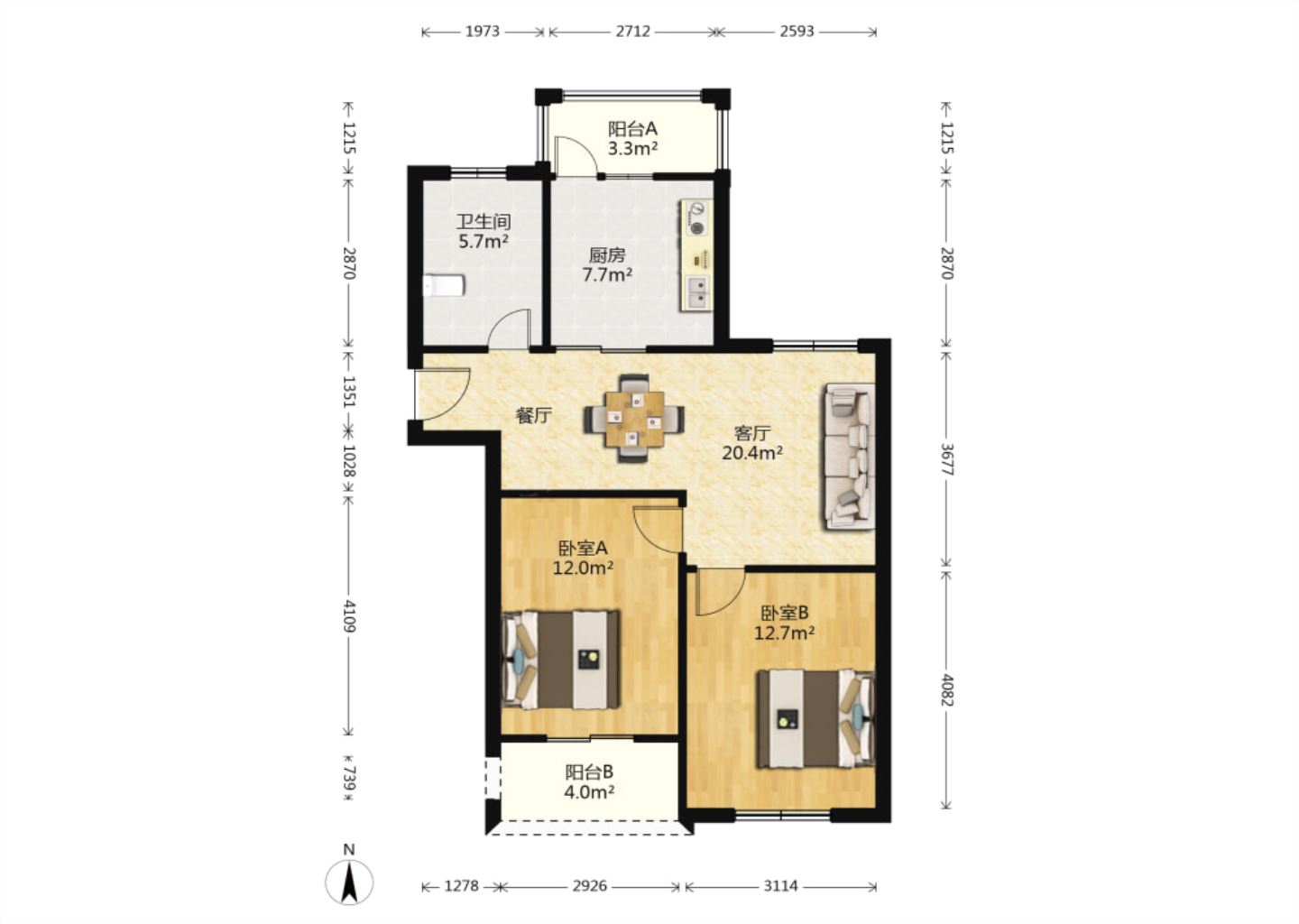 幸福锦园 2室1厅1卫 88m&sup2;