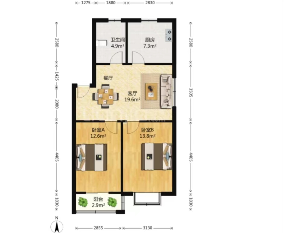 果园南苑 2室1厅1卫 72m&sup2;