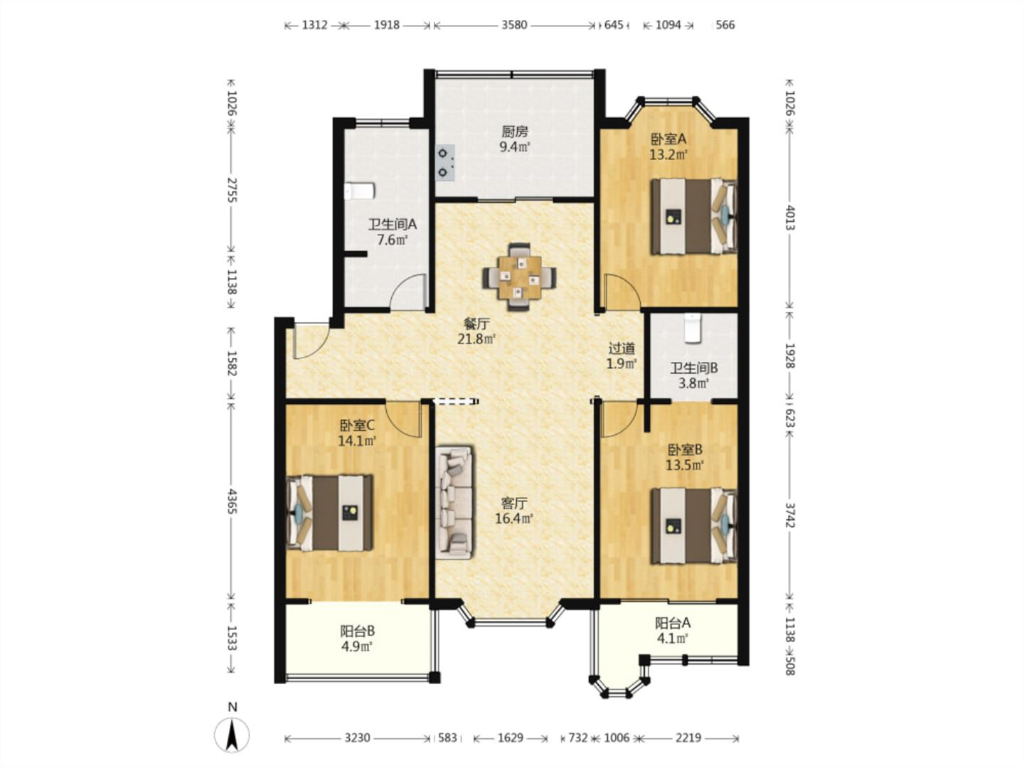 东方花苑 3室2厅1卫 125.00m&sup2;