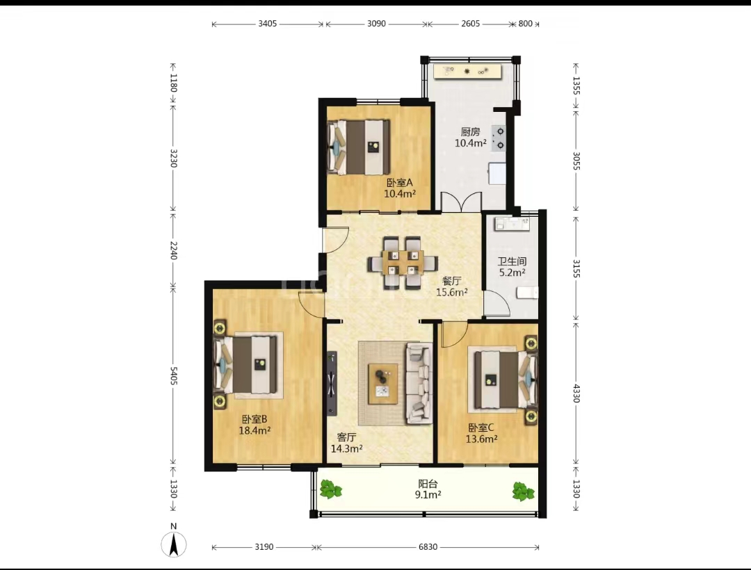 易家桥新村 3室2厅1卫 116.70m&sup2;