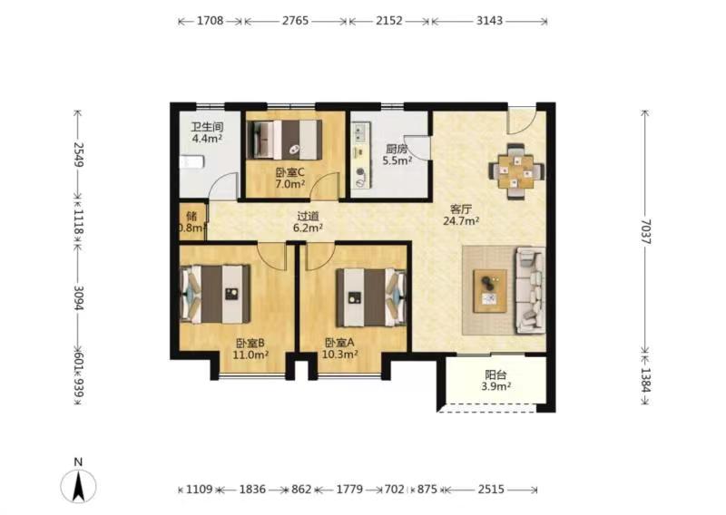 公馆1895 3室2厅1卫 91.17m²