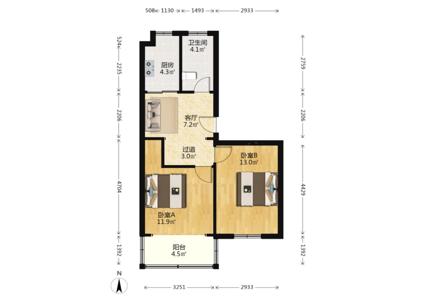 易家桥新村 2室1厅1卫 58m&sup2;
