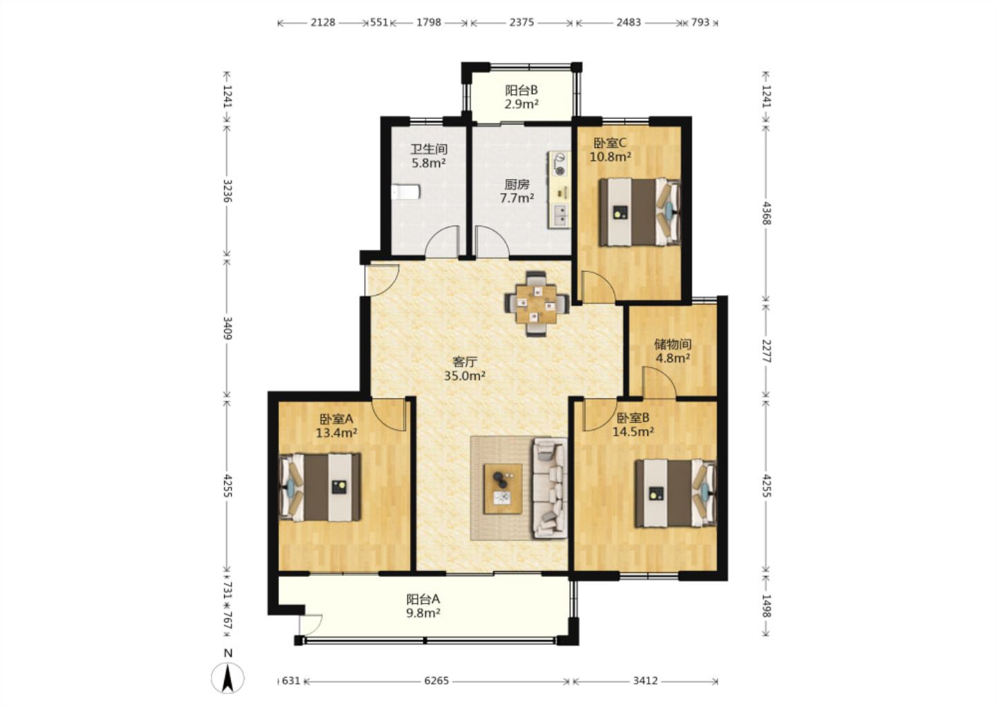 丽康花园 3室2厅2卫 137.00m&sup2;
