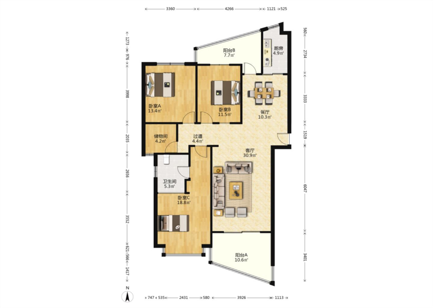 中南世纪城北区 3室2厅2卫 157m&sup2;