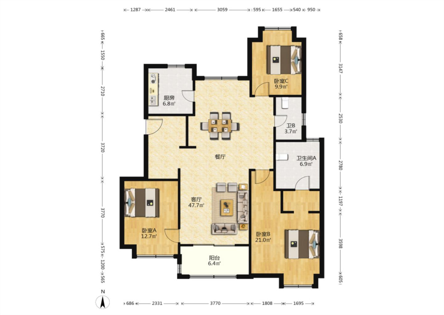 万科金域蓝湾 3室2厅2卫 140m&sup2;