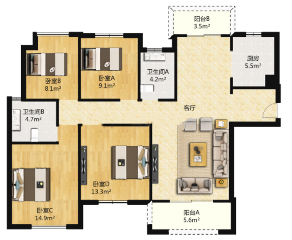 景瑞望府 4室2厅2卫 142.00m&sup2;