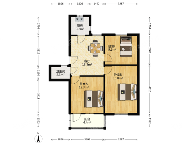医校小巷6号 3室1厅1卫 79.00m&sup2;