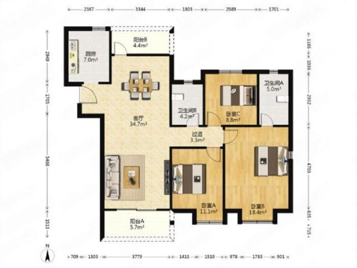中海碧林湾 3室2厅2卫 128m&sup2;