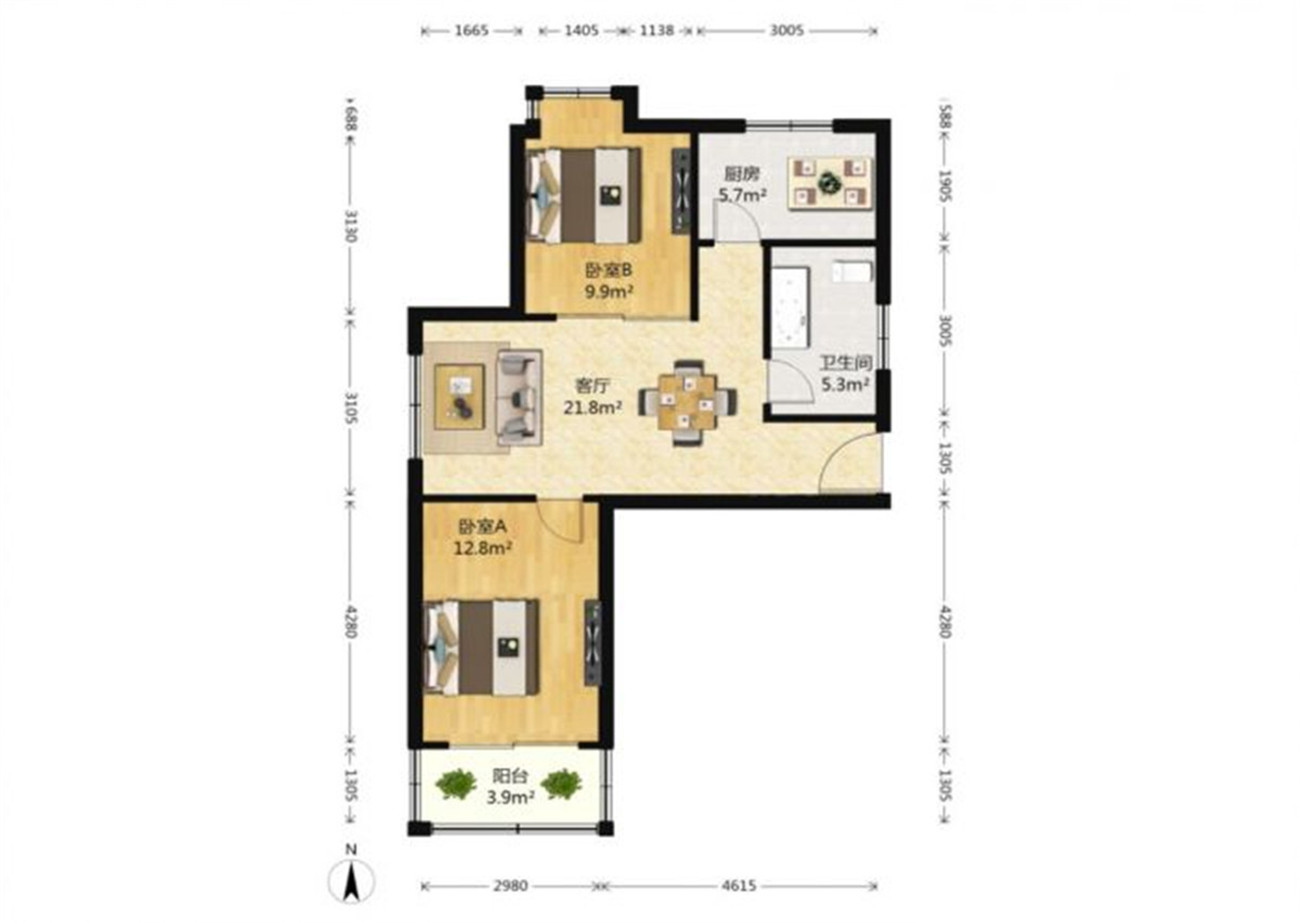 融悦华庭 2室2厅1卫 85.00m&sup2;