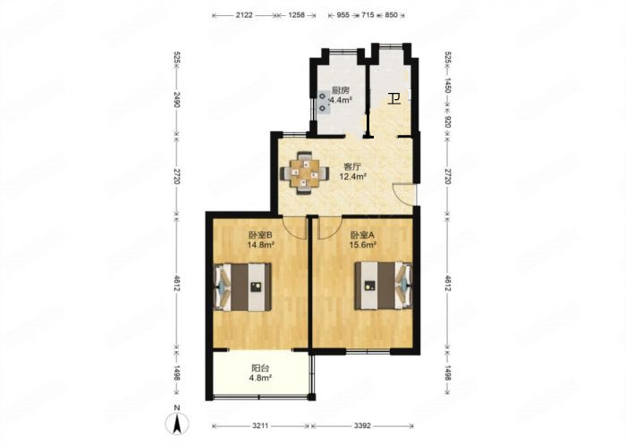 起凤园 2室1厅1卫 64.8m&sup2;