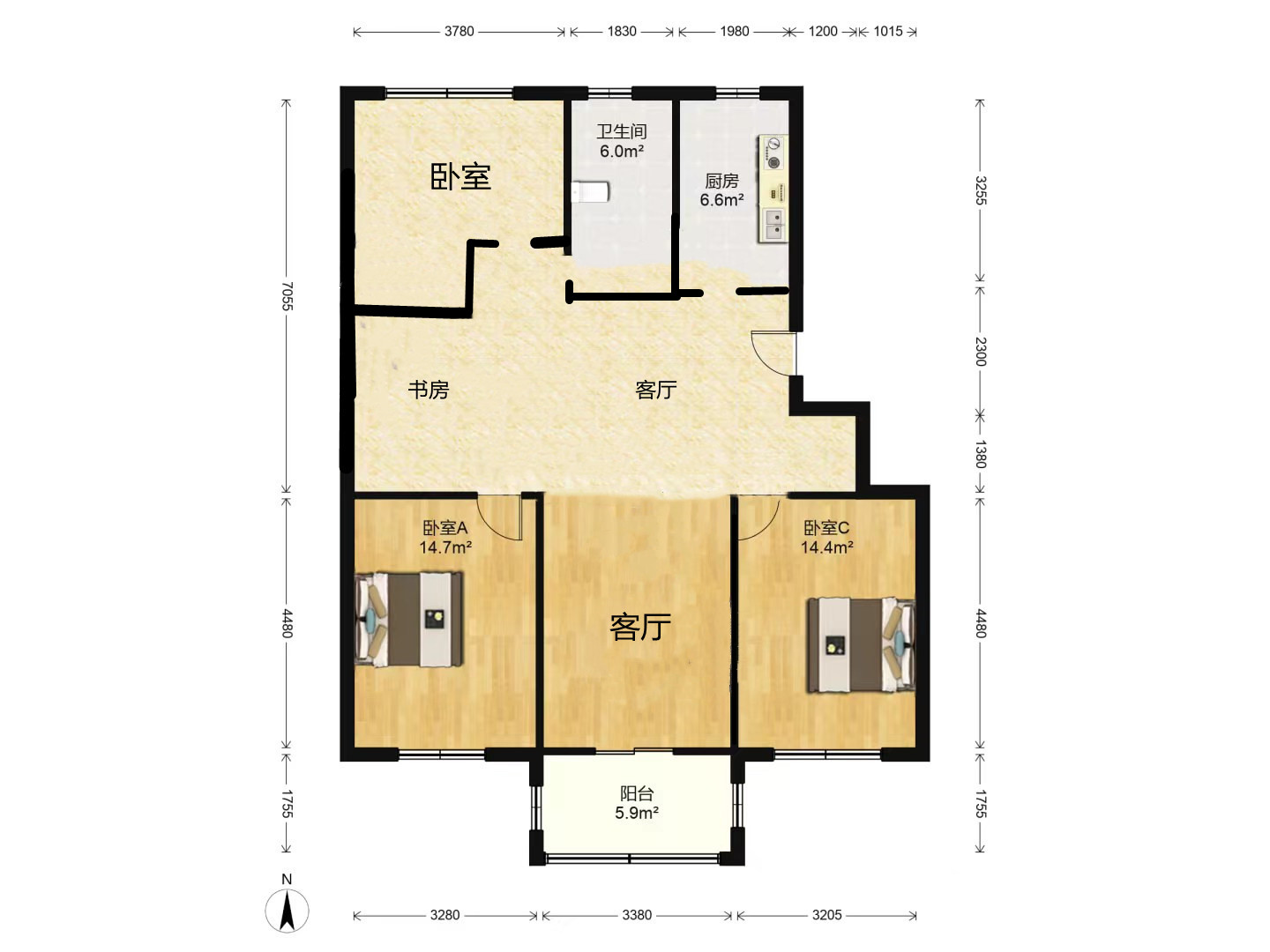 五山家园 3室2厅1卫 118m&sup2;