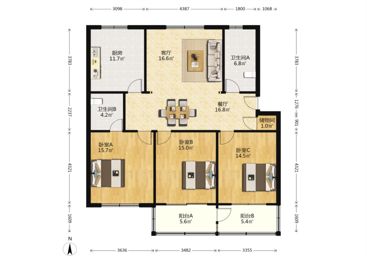 光明东村一期 3室2厅2卫 132.50m&sup2;