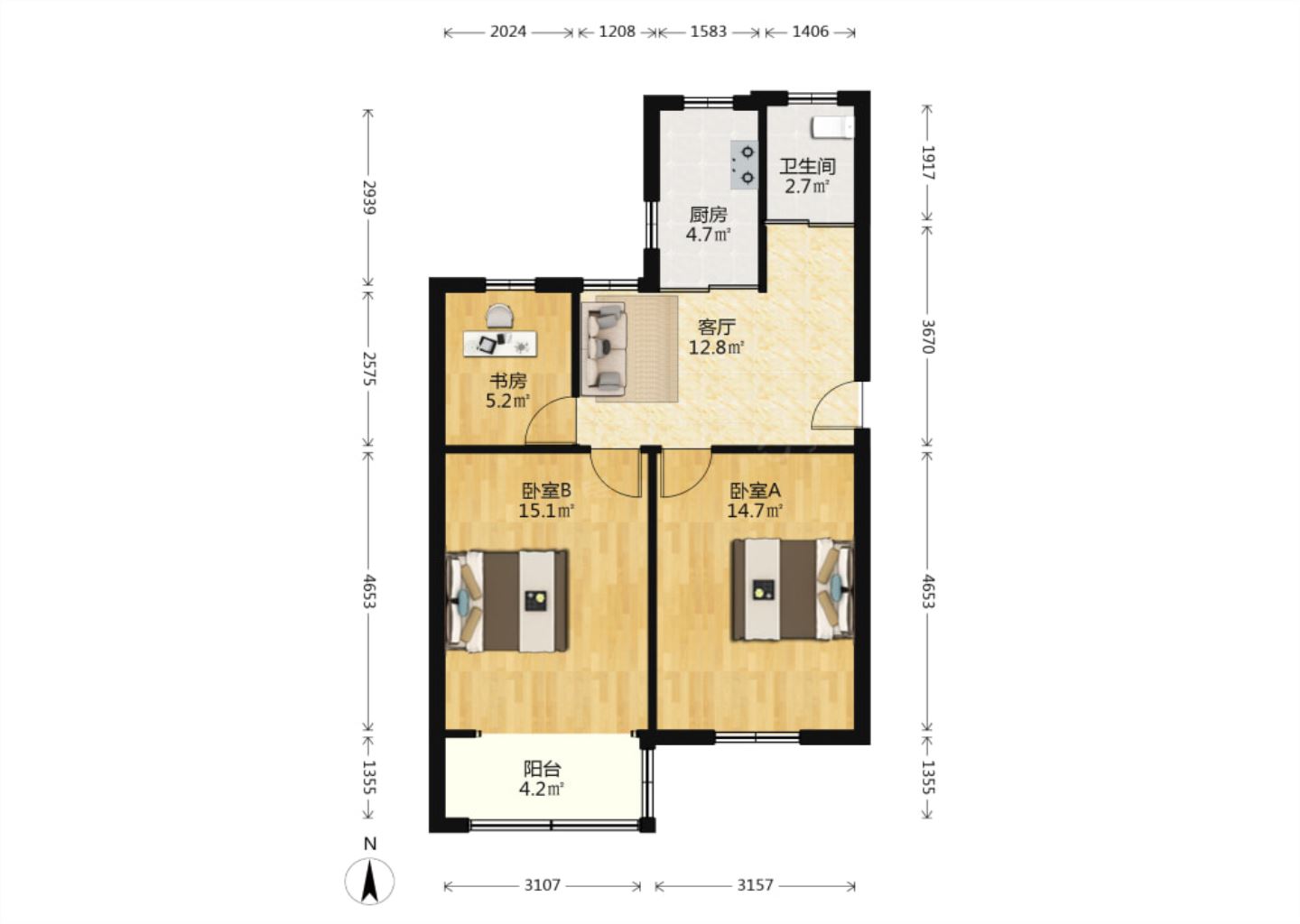 学田苑 3室1厅1卫 76m&sup2;