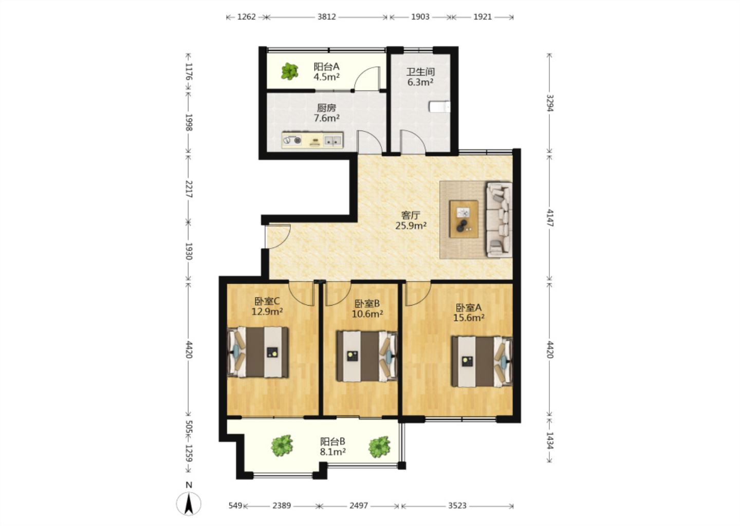 外滩花苑 3室2厅1卫 115.00m&sup2;