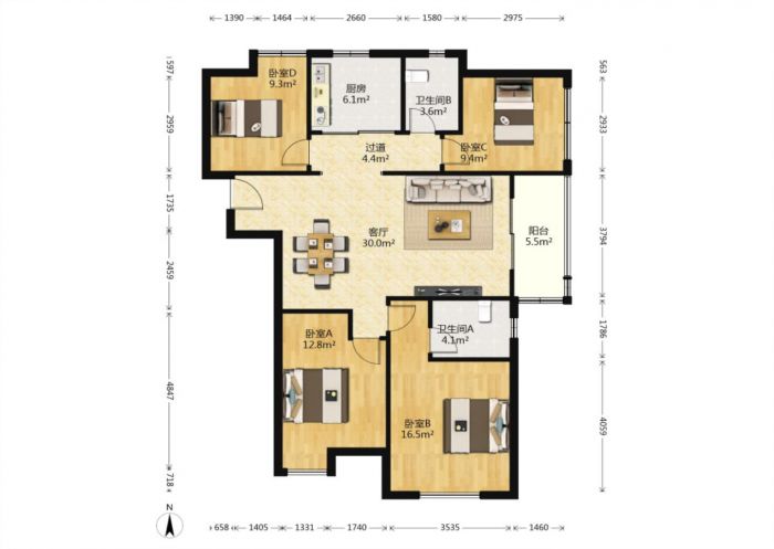 中海碧林湾 3室1厅1卫 128.00m&sup2;