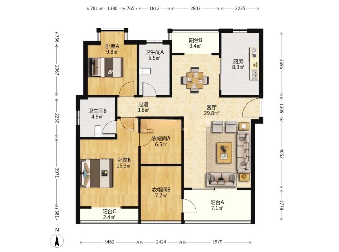 恒盛豪庭 3室2厅2卫 130m&sup2;