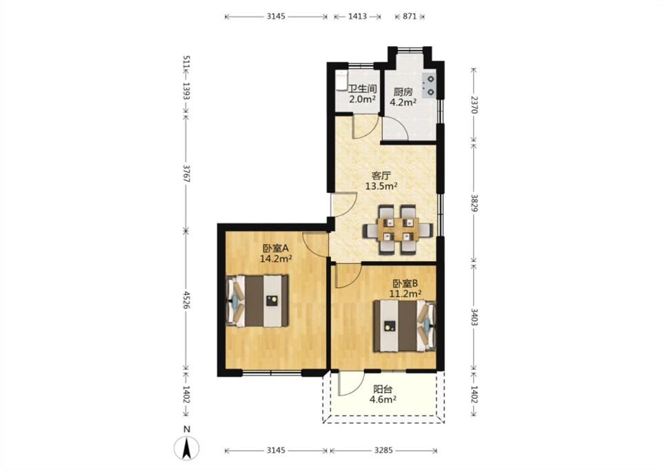 起凤园 2室1厅1卫 62.00m&sup2;