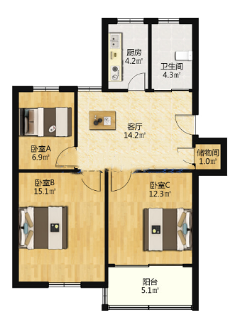 文峰新村 3室1厅1卫 80m&sup2;