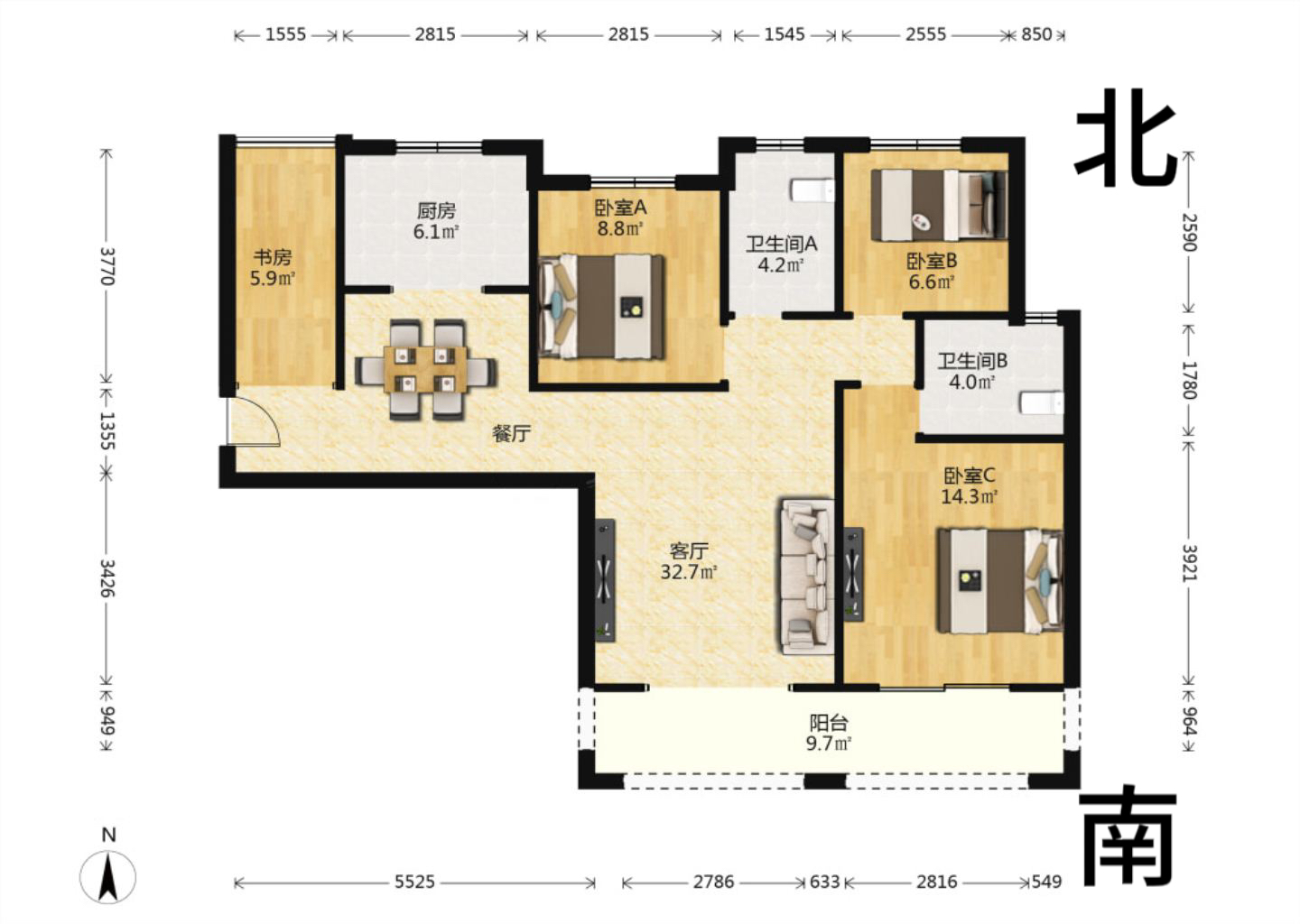 华强城 3室2厅2卫 116m&sup2;