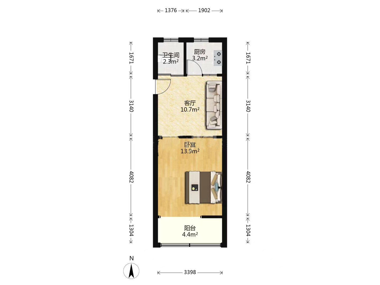 人民中路128号院 1室1厅1卫 43m&sup2;