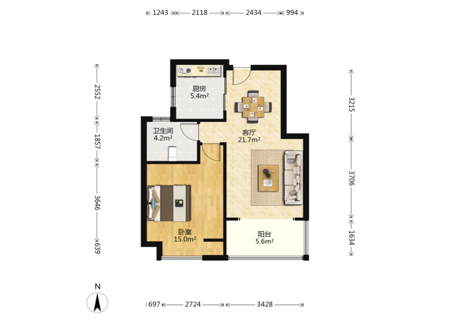 江景国际家园 1室1厅1卫 66.9m&sup2;