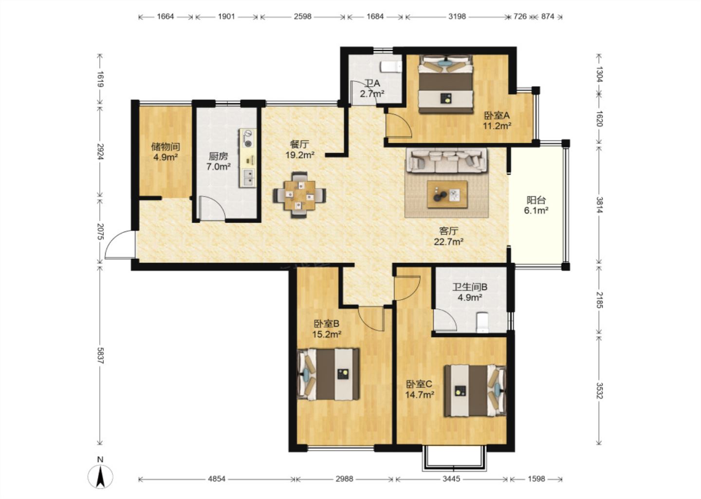 华强城三期 5室0厅2卫 124.00m&sup2;