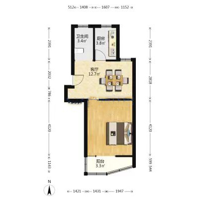 城港新村 1室1厅1卫 48.52m&sup2;