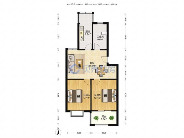 天一裕景苑 2室2厅1卫 90m&sup2;