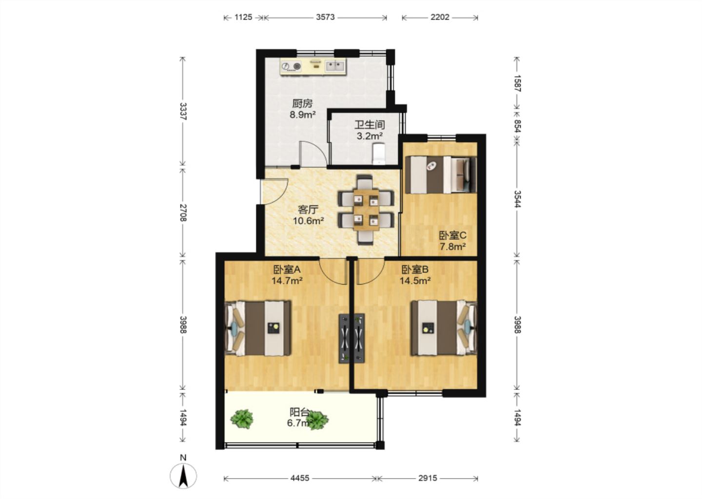 世纪园 3室1厅1卫 81.83m&sup2;