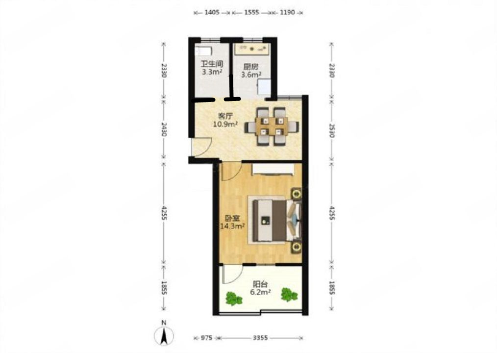 虹桥南村 1室1厅1卫 47.65m&sup2;