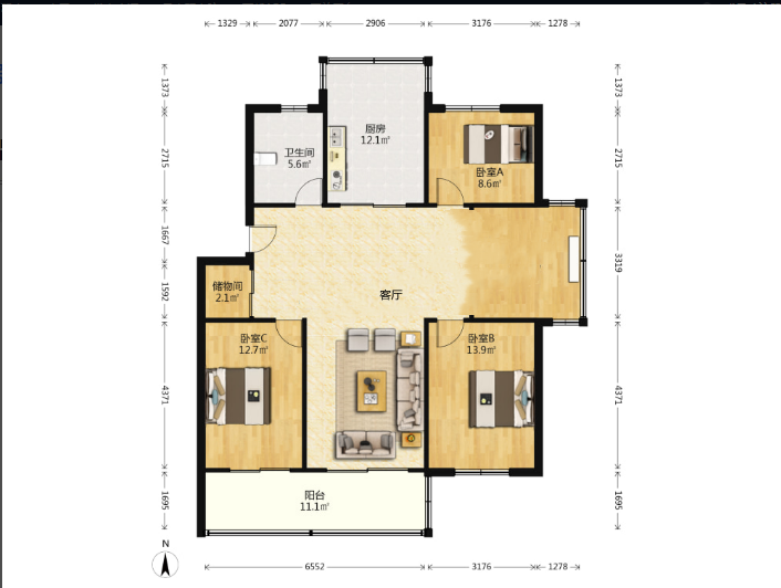 五山公寓 3室2厅1卫 120.00m&sup2;