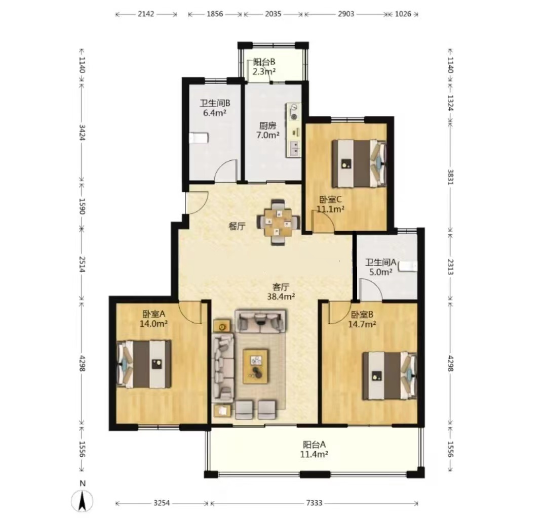 曙光福里 4室2厅2卫 144m&sup2;