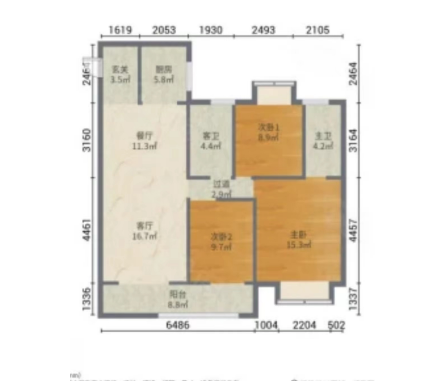 云海景苑 3室2厅2卫 122.65m&sup2;