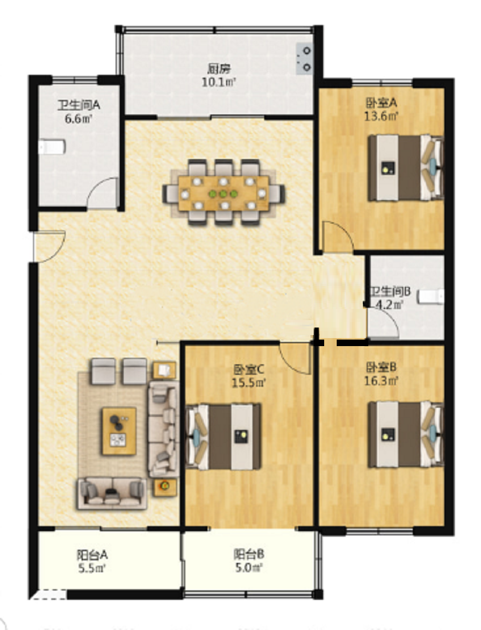 朝晖花园 3室2厅2卫 142m&sup2;