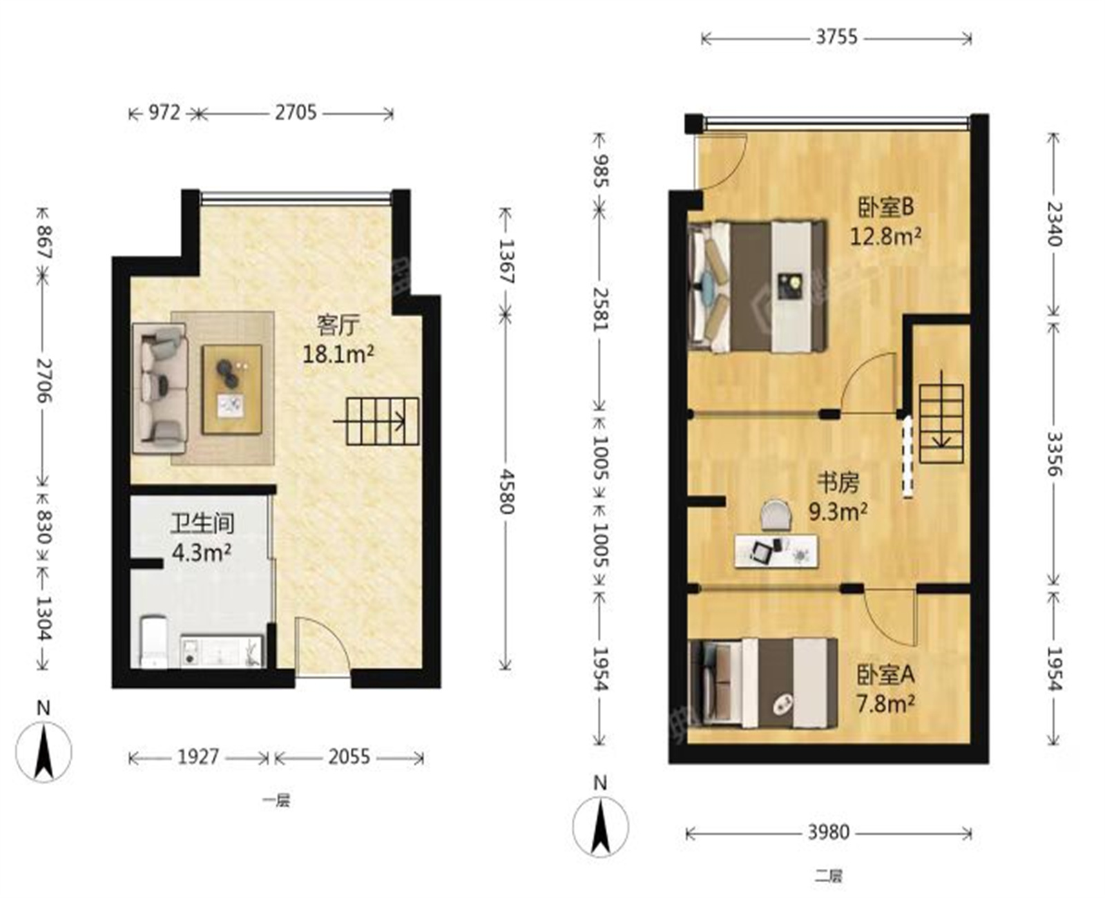 天空之城 2室2厅2卫 80m&sup2;
