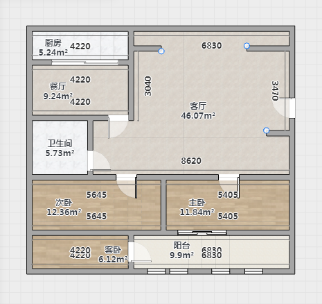 中南俪园 3室2厅1卫 130.00m&sup2;