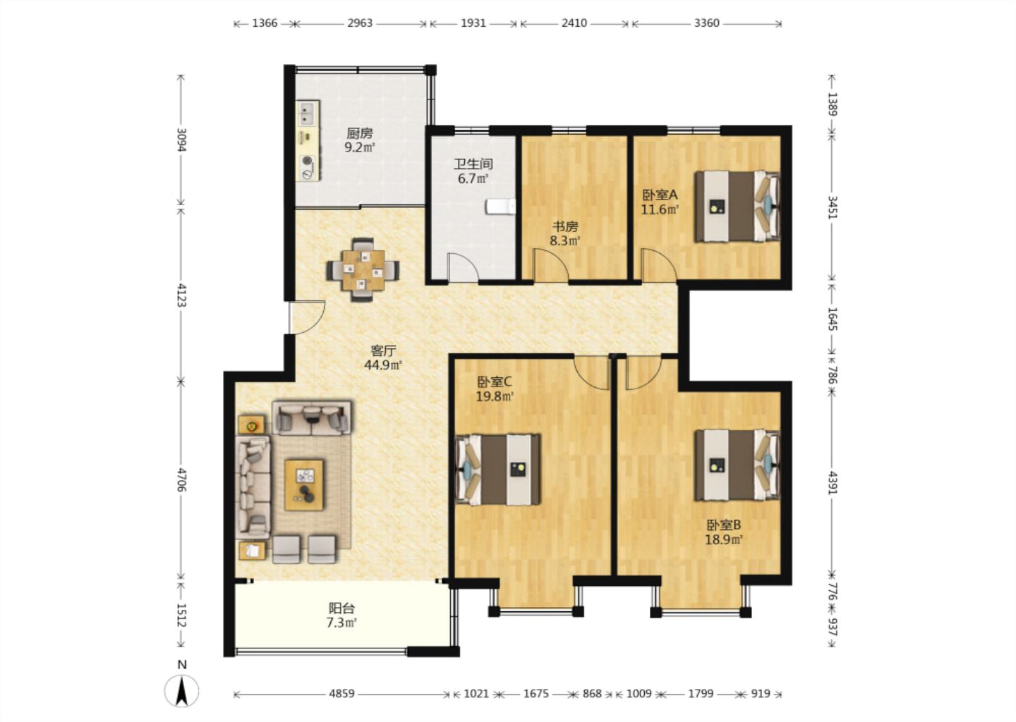 东昇花园 4室2厅1卫 147.89m&sup2;
