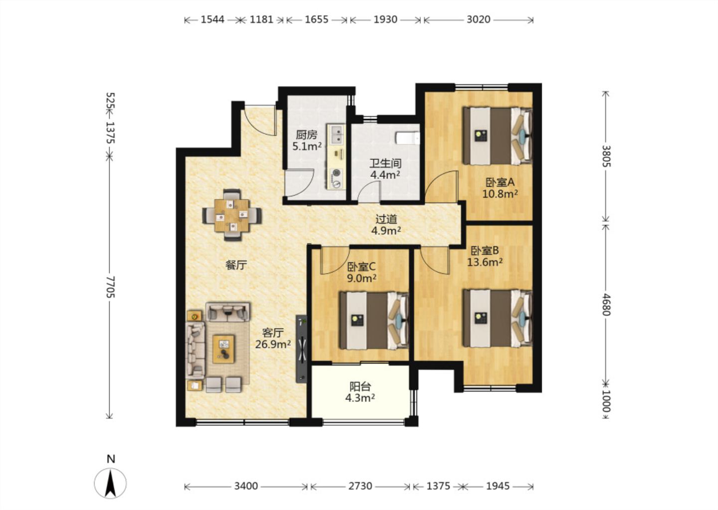 万科公园里一期 3室2厅2卫 120m&sup2;