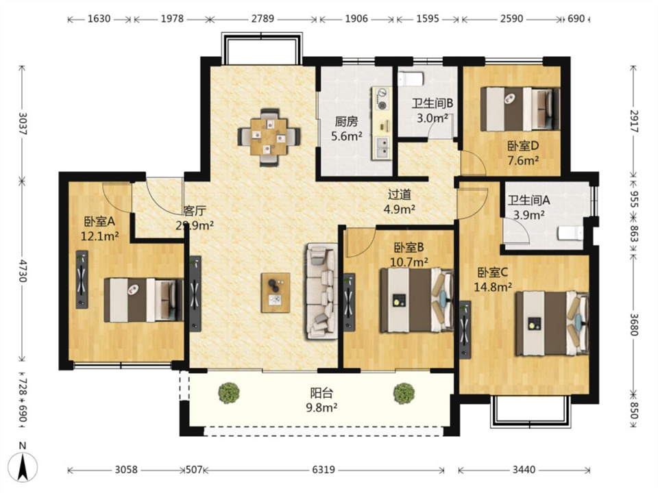 中南漫悦湾 4室2厅2卫 123m&sup2;