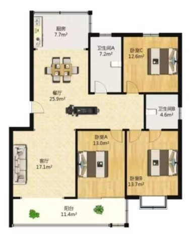 东昇花园 3室2厅2卫 135m&sup2;