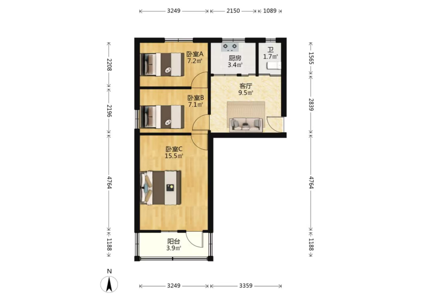 解放新村 3室1厅1卫 61m&sup2;