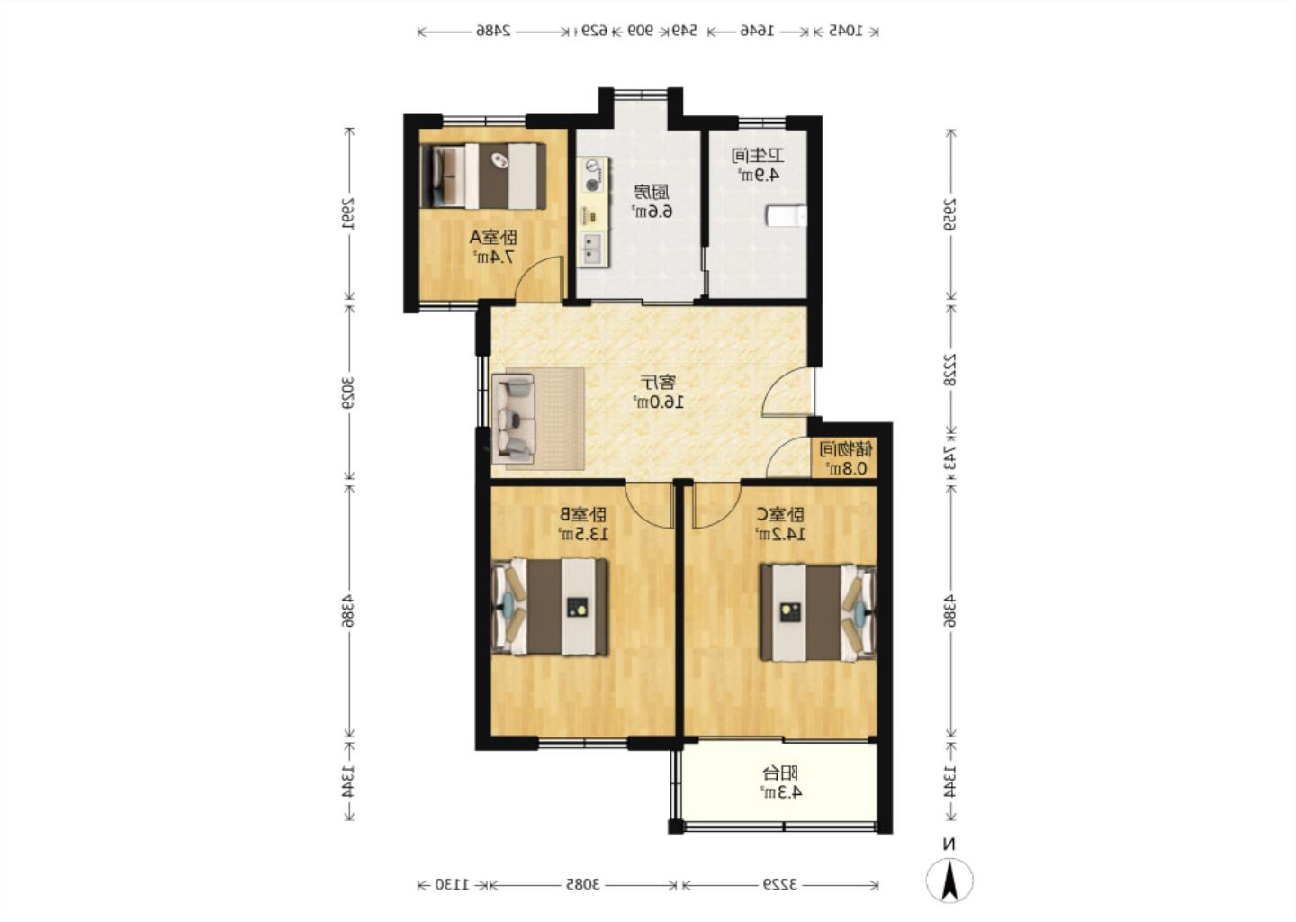 南川园新村 3室2厅1卫 89.00m&sup2;
